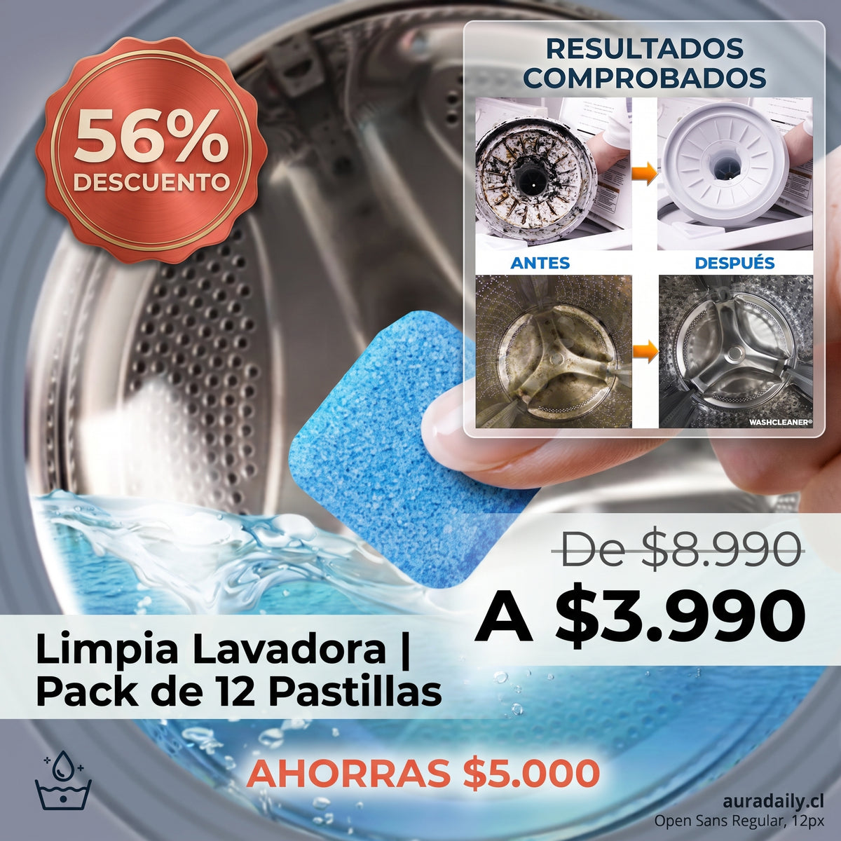 Pack de 12 Pastillas Limpia Lavadora