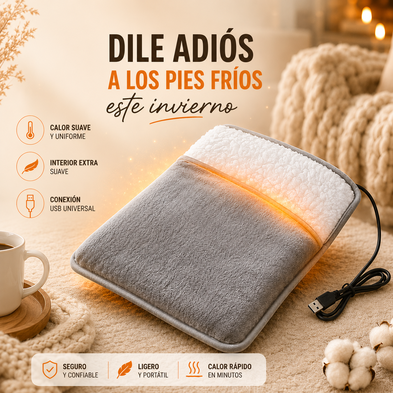 Calienta Pies Eléctrico USB de Felpa - Aura Daily
