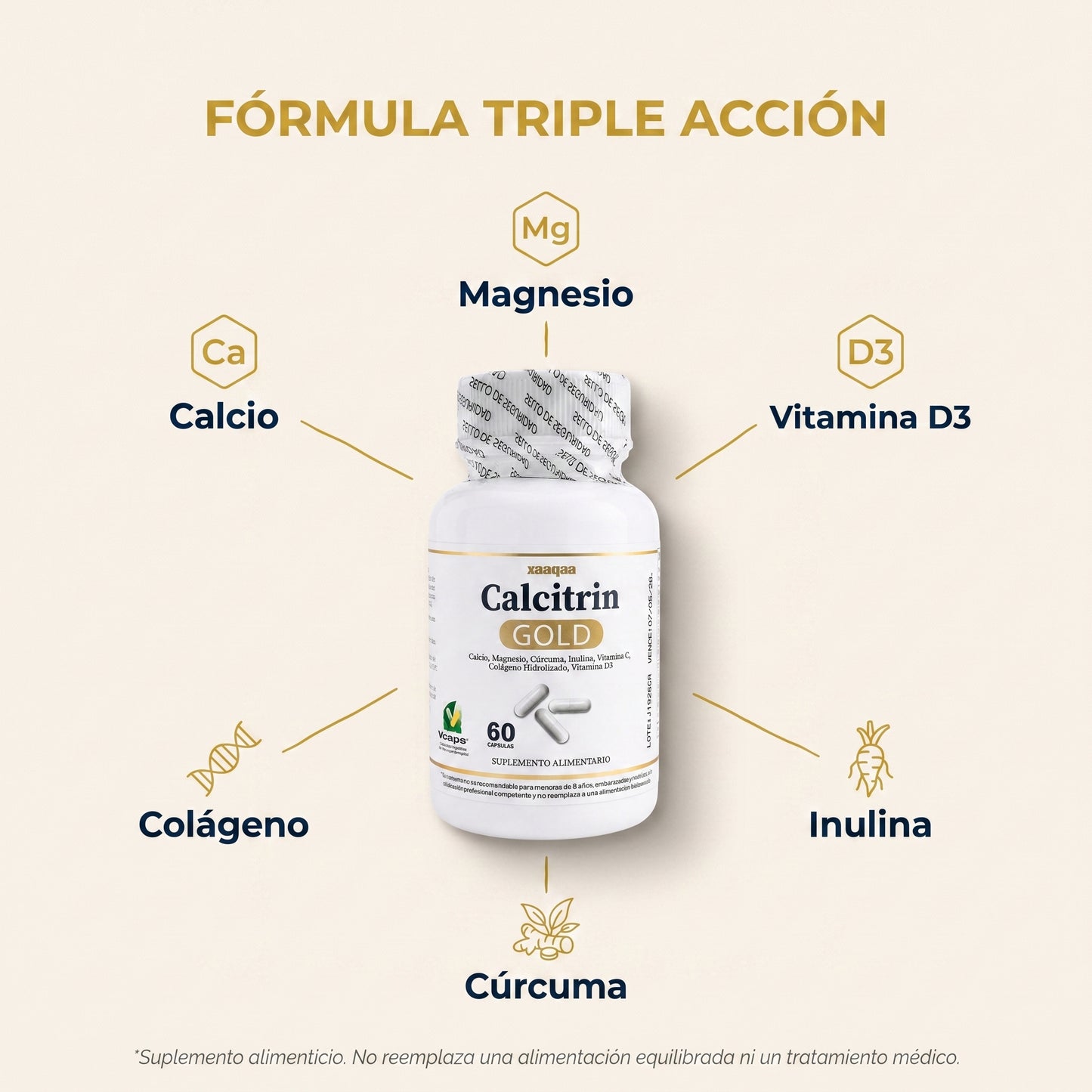 Calcitrin Gold™ — Cápsulas de Calcio y Colágeno para la Salud Ósea y Articular