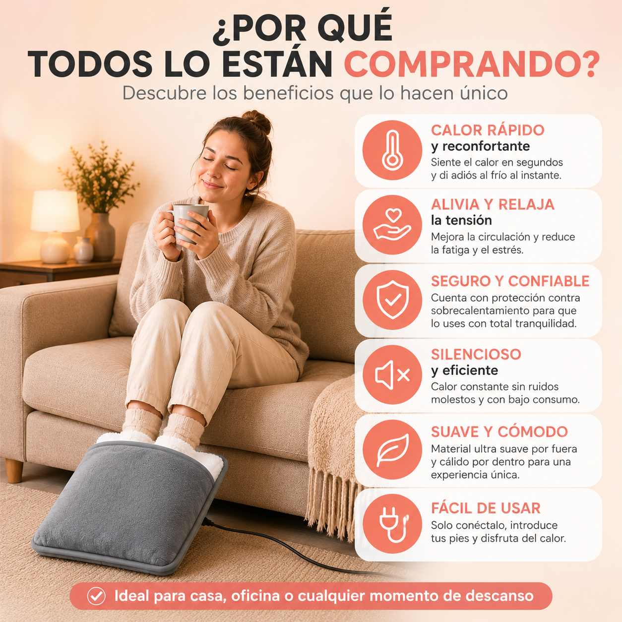 Calienta Pies Eléctrico USB de Felpa - Aura Daily