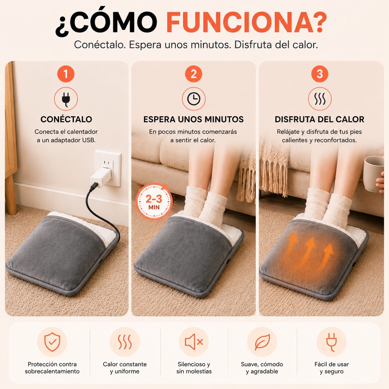Calienta Pies Eléctrico USB de Felpa - Aura Daily