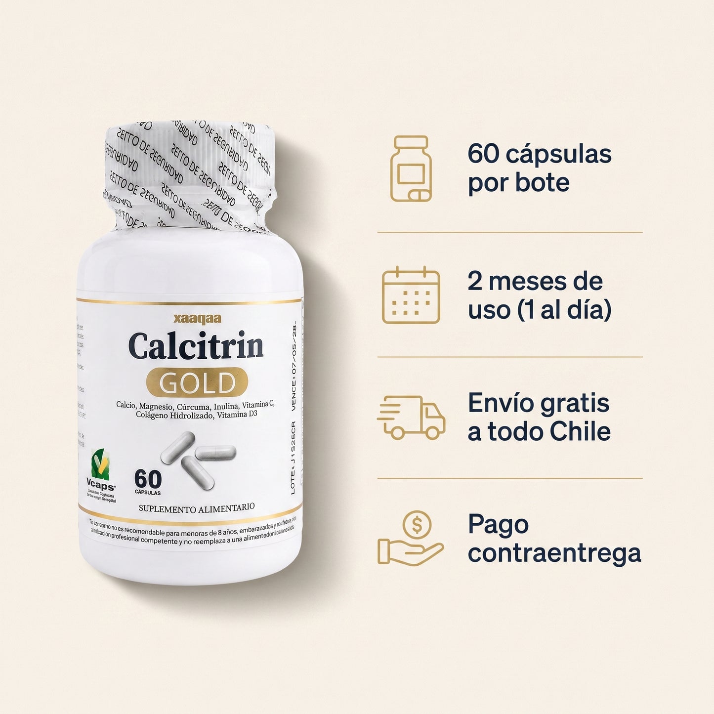 Calcitrin Gold™ — Cápsulas de Calcio y Colágeno para la Salud Ósea y Articular