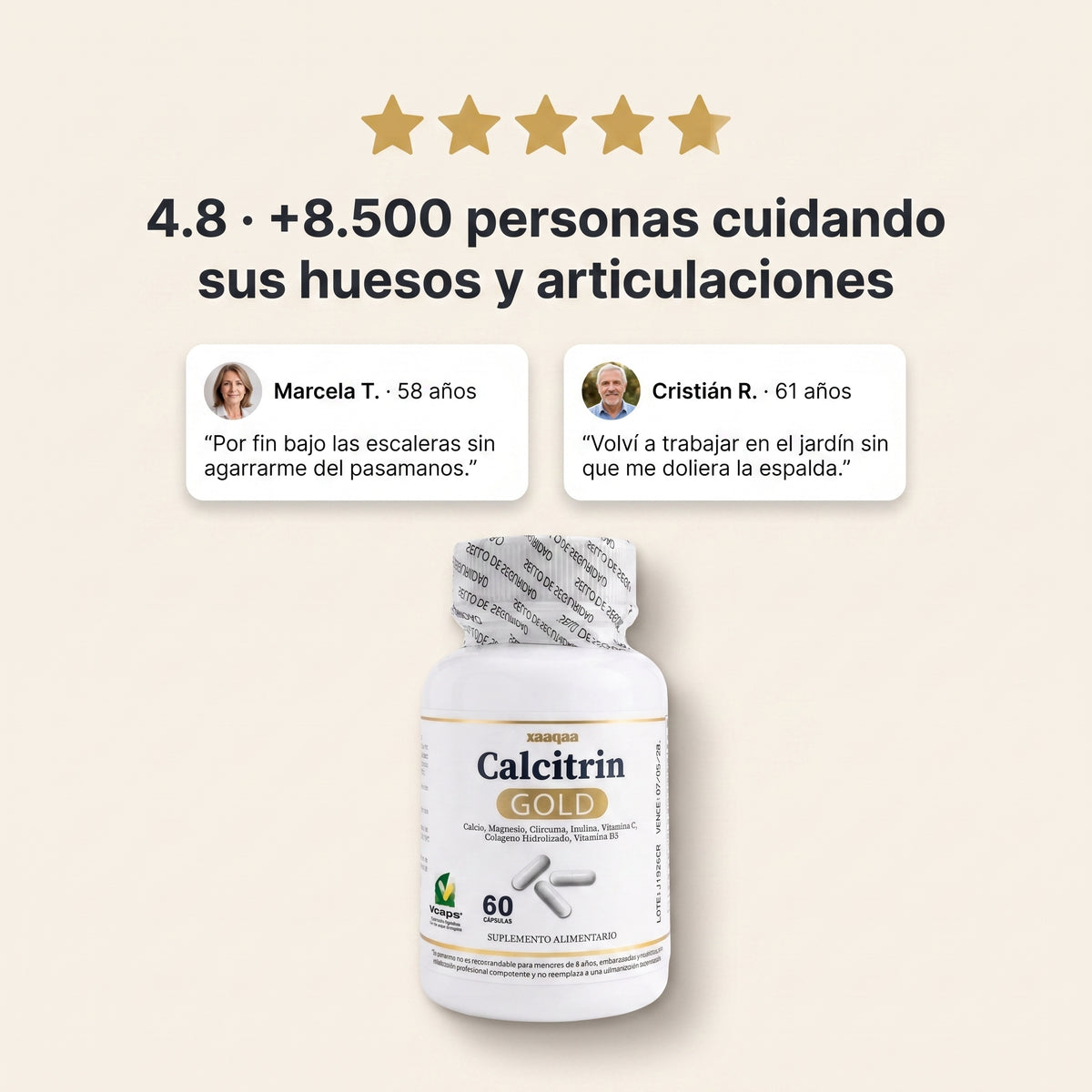 Calcitrin Gold™ — Cápsulas de Calcio y Colágeno para la Salud Ósea y Articular