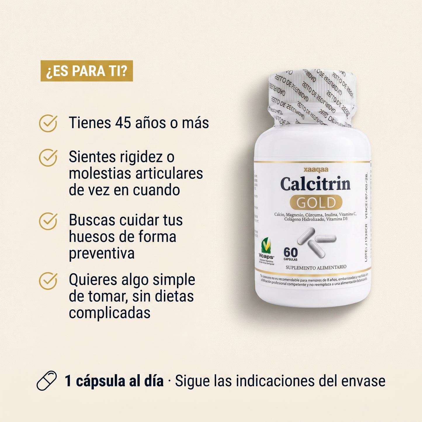 Calcitrin Gold™ — Cápsulas de Calcio y Colágeno para la Salud Ósea y Articular