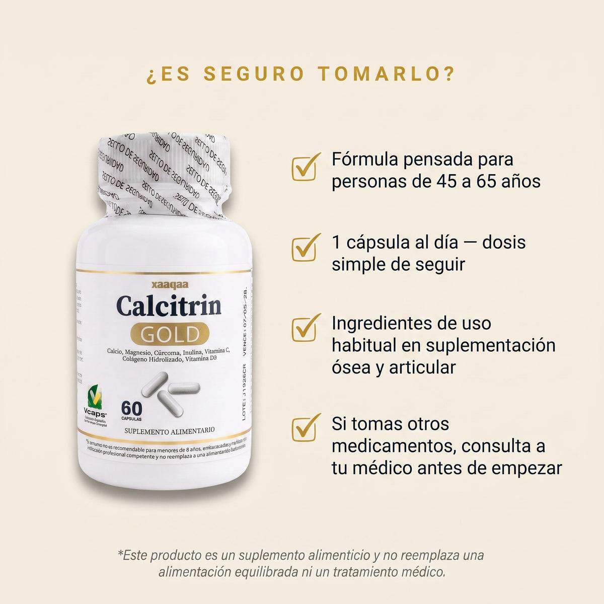Calcitrin Gold™ — Cápsulas de Calcio y Colágeno para la Salud Ósea y Articular